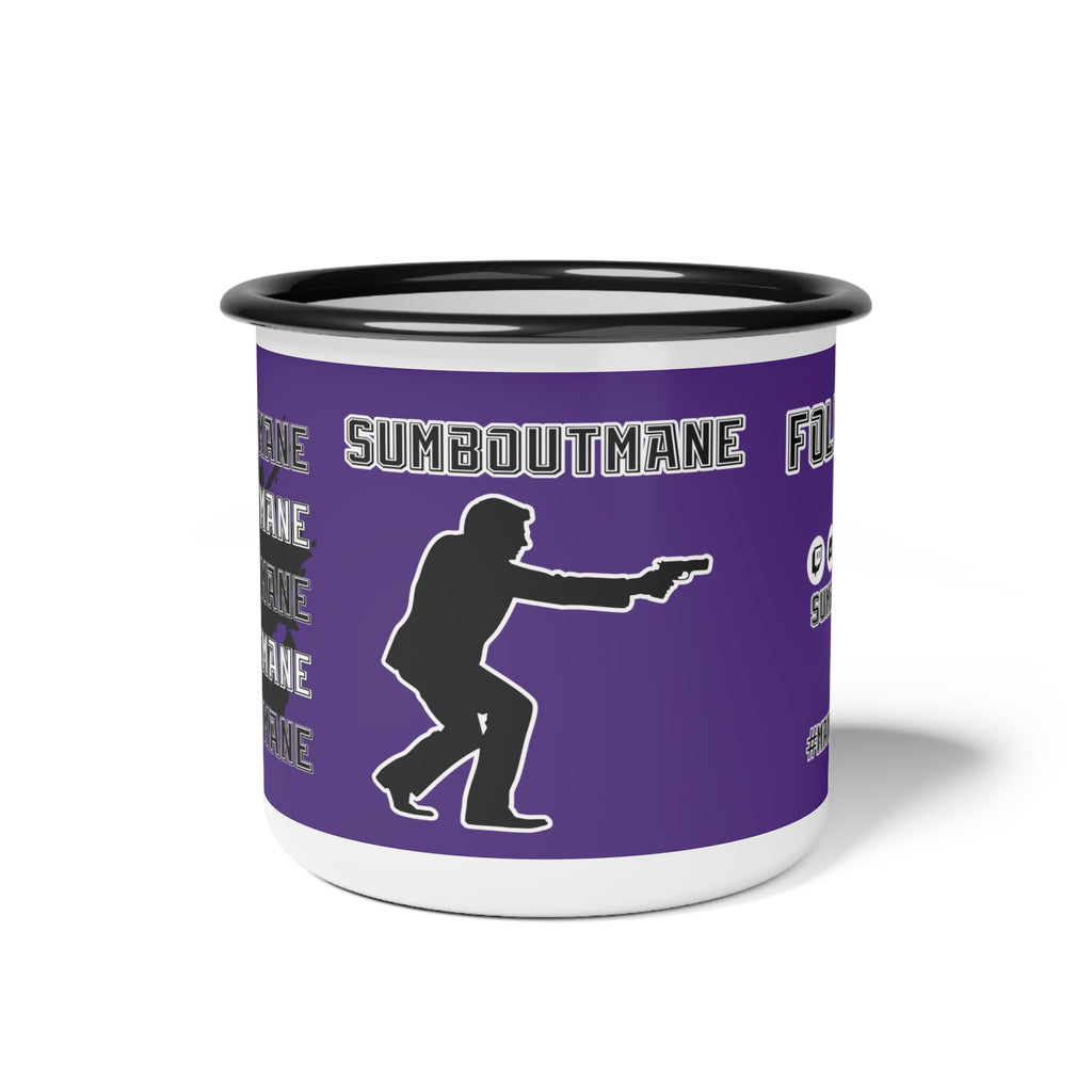 Sumboutmane silhouette text Enamel Camp Cup | purple camping mug