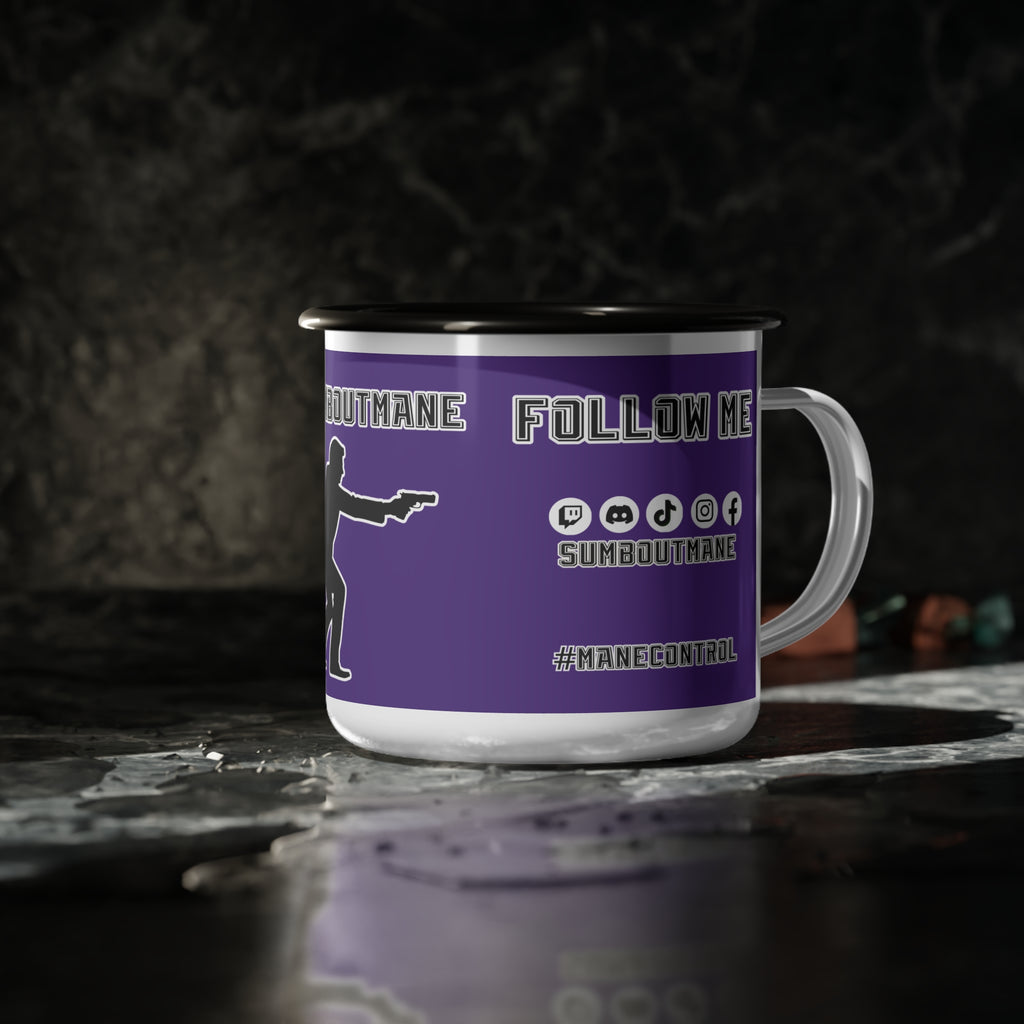 Sumboutmane silhouette text Enamel Camp Cup | purple camping mug