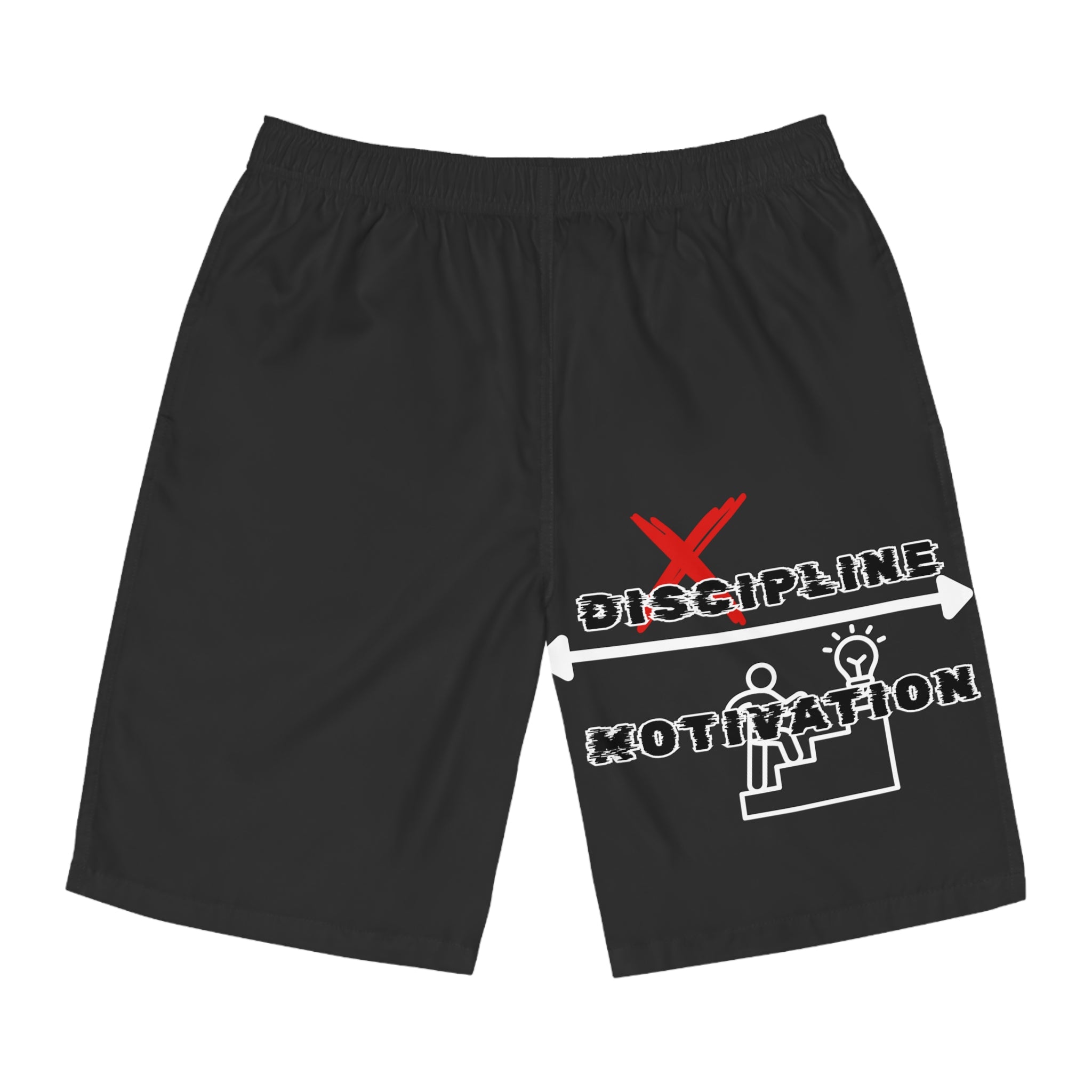 Discipline Over Motivation Men’s Board Shorts — Fitness Mindset Swim Trunks