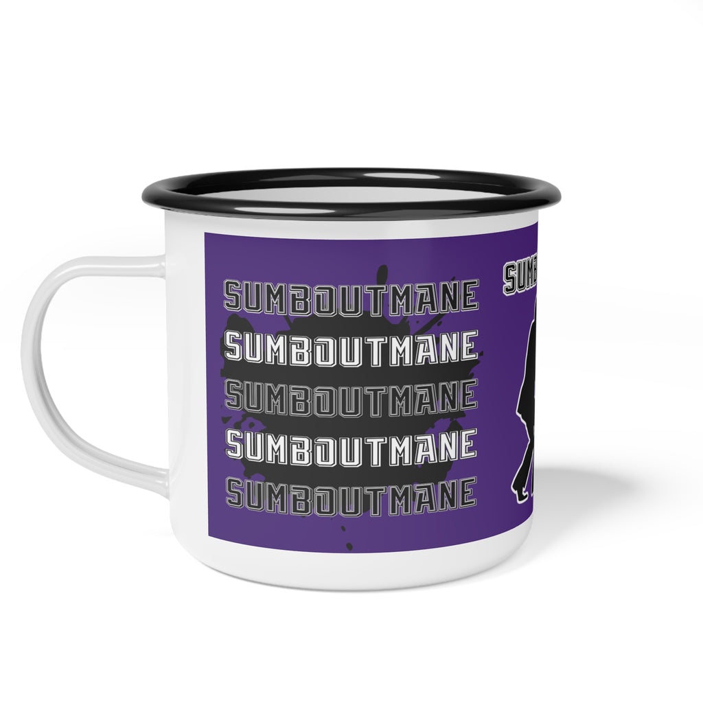 Sumboutmane silhouette text Enamel Camp Cup | purple camping mug